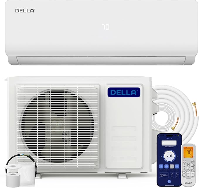 DELLA Vario Series 9000 BTU Mini Split Air Conditioner, Work with Alexa, 19 SEER2, Energy Star, Cools Up to 400 Sq.Ft, Ductless Inverter System, Heat Pump Pre-Charged and 16.4ft Installation Kits