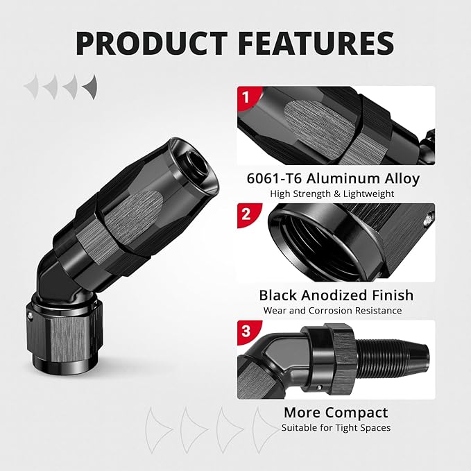 EVIL ENERGY 6AN Hose End Fitting 45 Degree Swivel Low Profile Forged Aluminum for CPE Braided Line