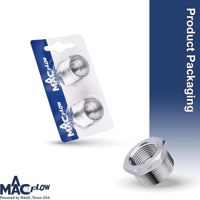 MAACFLOW Stainless Steel 3/4" Male NPT to 1/4" Female NPT Adapter Reducer Hex Bushing (Thread OD 1.02" - ID 0.44") (pack of 2)