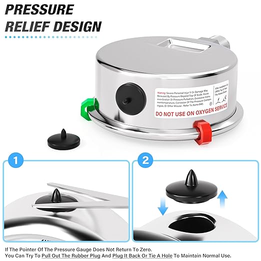 MEANLIN MEASURE -30inHG~60Psi Vacuum Pressure Gauge 316 Stainless Steel Joint 1/4" NPT 2.5" FACE DIAL, Stainless Steel Liquid Filled Pressure Gauge WOG Water Oil Air Lower Mount, 2PCS Snaps