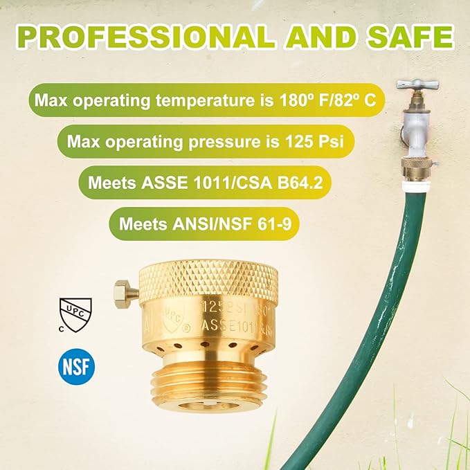 SUNGATOR Anti Siphon Valve, Hose Bib Vacuum Breakers Set, 3/4 Inch Backflow Preventer for Garden Spigot, RV, Solid Brass Anti-Backflow Valve with Sealing Tape (4-Pack)