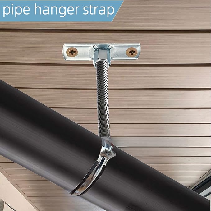 2 Sets Premium 4 Inch Adjustable Pipe Metal Bracket，Heavy Duty Galvanized Iron Stove Pipe Hanger Strap，Wall Support Chimney Round Split Ring Dryer Vent Hose Duct PVC Holder，with All Mounting Screws