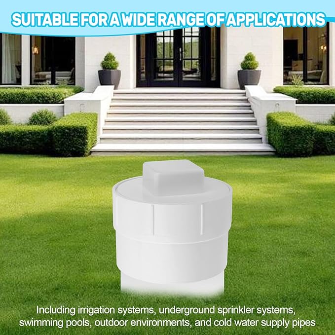 2" PVC Sewer Cleanout Adapter with Plug Pipe Fitting, PVC DWV Flush Sewer Cleaning Cap for Outdoor Garden and RVs Sewer Drainage Systems