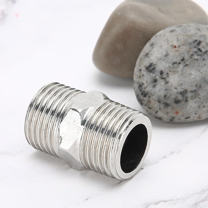 5Pcs 1/2in Male Hex Nipple Pipe Fittings, Stainless Steel 1/2 inch Male Threaded Pipe Fittings Equal Nipples Connectors