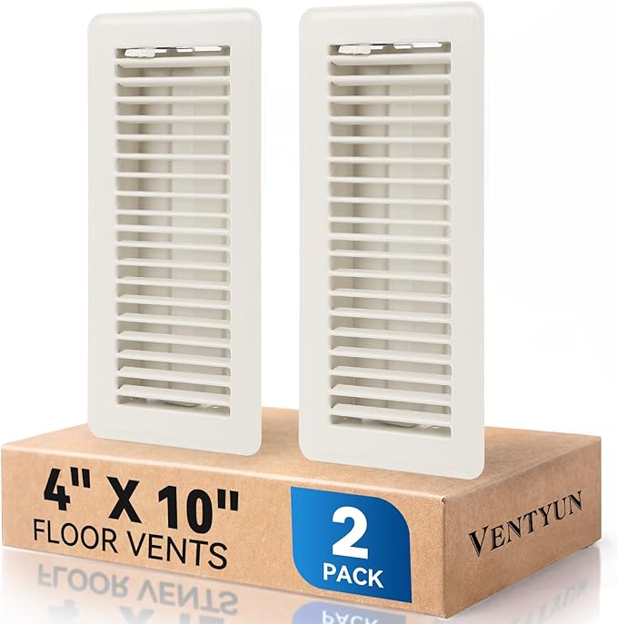 4" x 10" Floor Register Vent Covers 2-Pack, Walkable Powder-Coated Metal Vent Covers with Adjustable Airflow, Curved Safe Edges for Floor/Wall, White