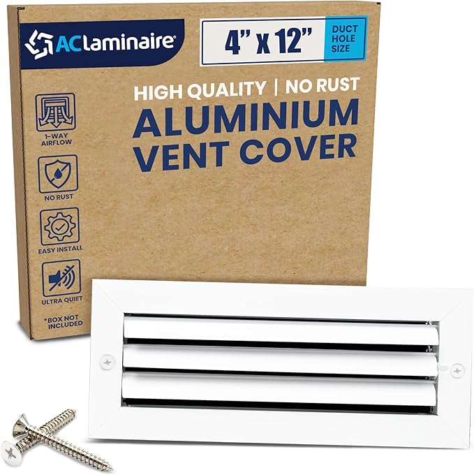 4x12 Inch (Duct Opening) Aluminum 1-Way Air Flow Vent – HVAC Vent Cover for Wall or Ceiling – Quiet HVAC Wall Register with Multi-Shutter Damper – Adjustable Curved Blade - Plastic Seal for Tight Fit