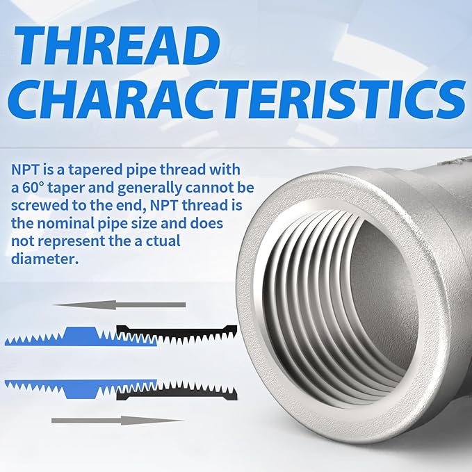 ChillWaves 304 Stainless Steel Pipe Fitting, Male Run Tee 1-1/2" NPT Female x 1-1/2" NPT Female x 1-1/2" NPT Male Thread Adapter(1-PACK)