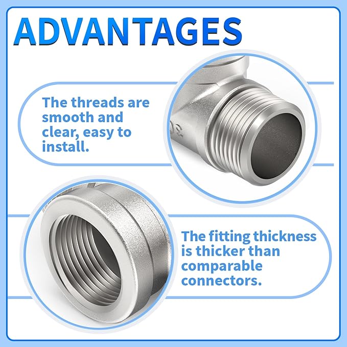 ChillWaves 304 Stainless Steel Pipe Fitting, Male Run Tee 1/4" NPT Female x 1/4" NPT Female x 1/4" NPT Male Thread Adapter(4-PACK)