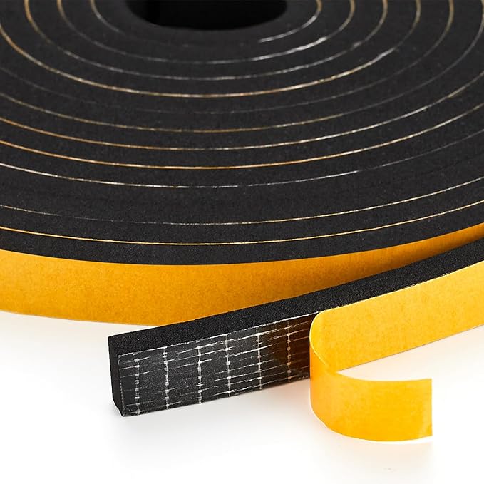 33 Feet Weather Stripping Door Seal, 1/2" Wide X 1/16" Thick Door Seal Strip High Density Foam Tape Adhesive Strip for Door Soundproofing,Window Insulation (1/2" x 1/16" x 33FT,Black)