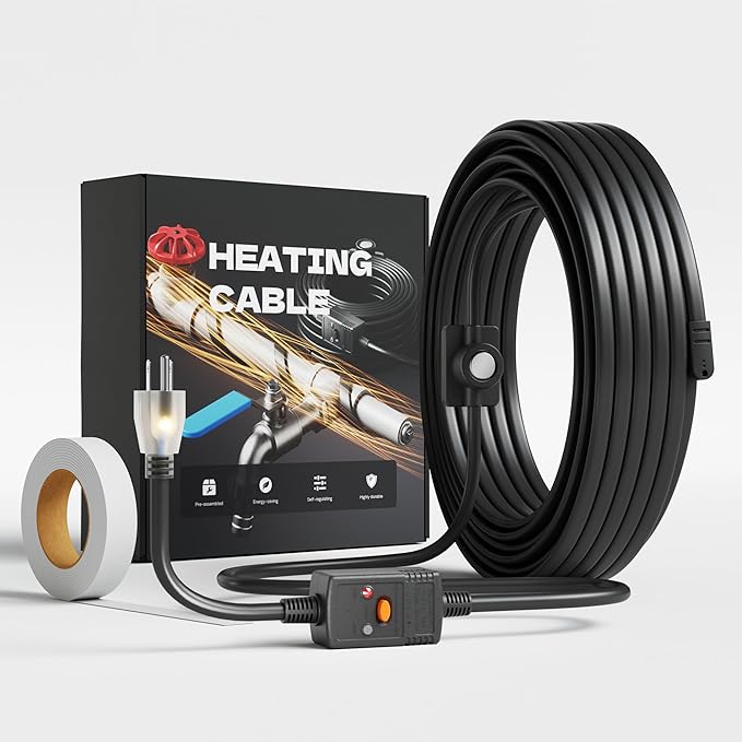 Heat Tape for Water Pipes with Thermostat, Anti-Freeze, Electric Heat Tape, Keeps Water Flowing at -22℉/-30℃, 18FT with Leakage Protector, Black, UL&ETL Listed 120V