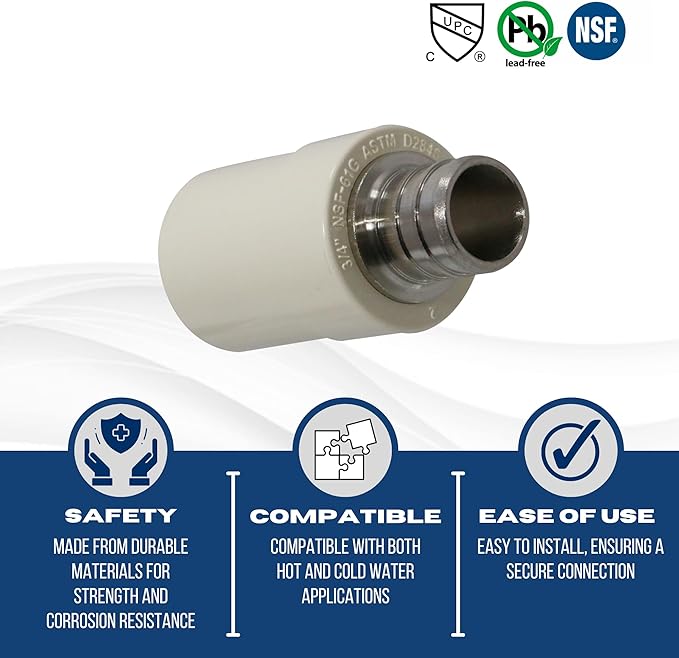 XFITTING 3/4 inch Pex X 3/4 inch Cpvc Coupling, Transition Coupling, Brass Pex B Crimp Fittings - Brass, 2 Pieces
