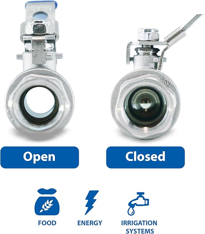 UNOX 1 inch NPT Full Port Ball Valve Two-Piece Body Design, Female Stainless Steel AISI304 Heavy Duty for Water Oil Gas Valve - 1000WOG Steam Ball Valve with Blue Locking Handles