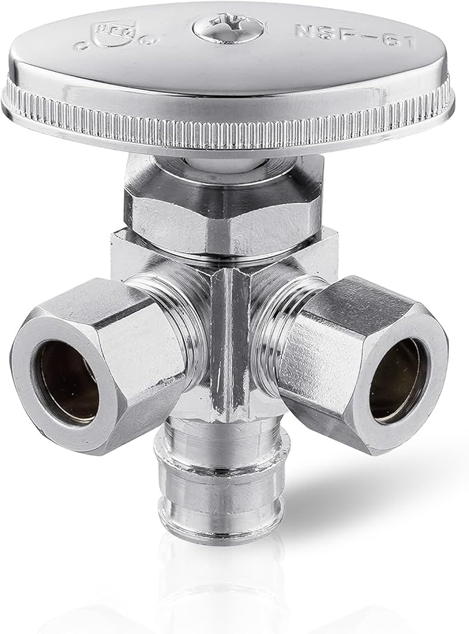 EFIELD Multi-Turn Dual Outlet Angle Stop Valve, 1/2" Expansion F1960 Pex-A Pipe Inlet x (3/8 inch x 3/8 inch) Compression Outlet,(VALVE066)