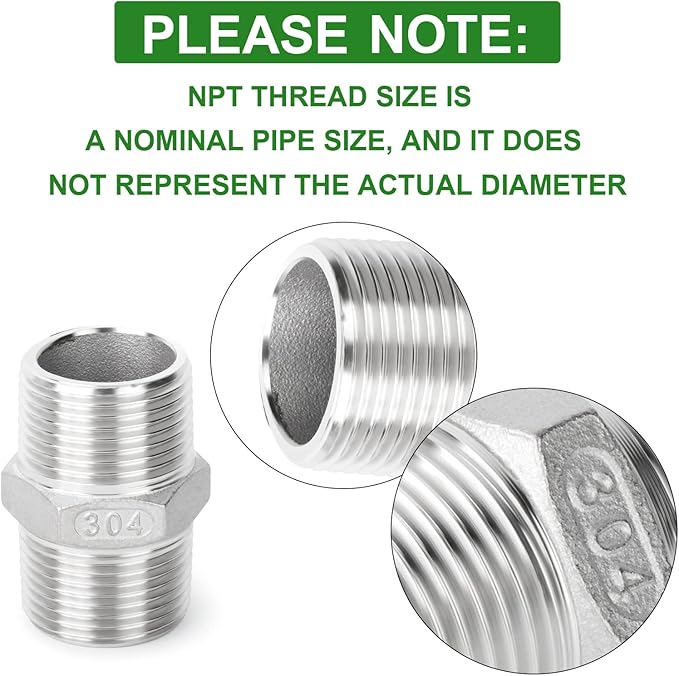 TAISHER 5PCS Cast 304 Stainless Steel Hex Nipple, Pipe Fitting 1-1/4" NPT Male x 1-1/4" NPT Male