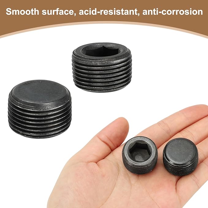 Pipe Plug Carbon Steel Internal Hex Thread Socket Pipe Plug Fitting - Fitting for (Sealing Port - Air Tanks - Water Outlets) 3/4 Inch NPT Male & 6 Pack