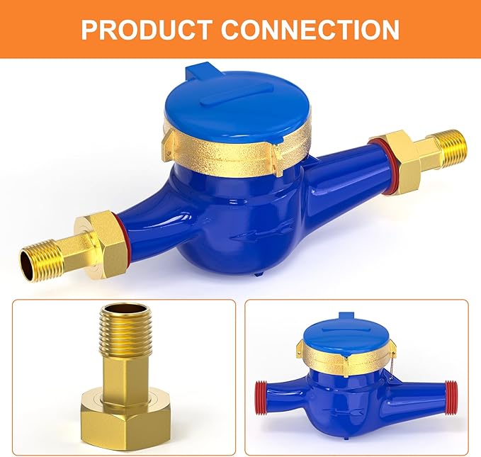 GASHER 5Pcs Brass Water Meter Pipe Fitting，1/2" NPT Male x 3/4" Female Adapter Pipe Fitting