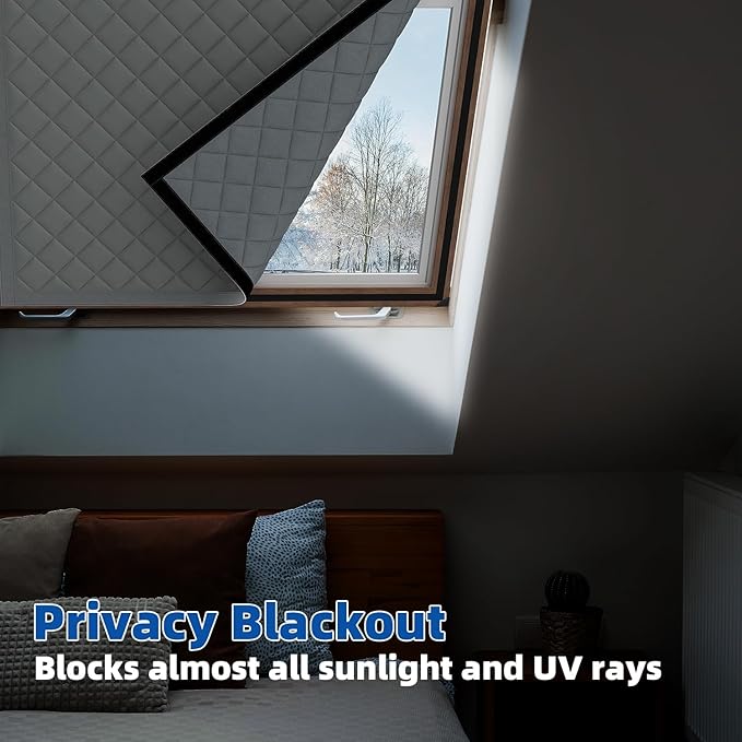 Thermal Window Cover for Winter, 63"x 47" Window Insulation Kit, Oxford Cloth Cotton Layer Insulated Window Cover to Keep Cold Out for Living Room skylights RVs - Gray