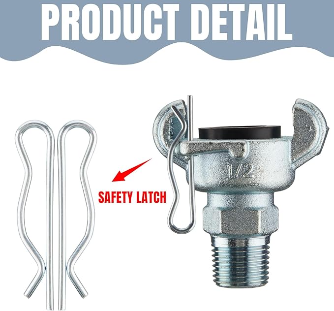 Therwen 4 Sets 1/2 inch Chicago Air Fittings NPT Iron Air Hose Fitting 2 Lug Universal Coupling for Female and Male End(Male End)
