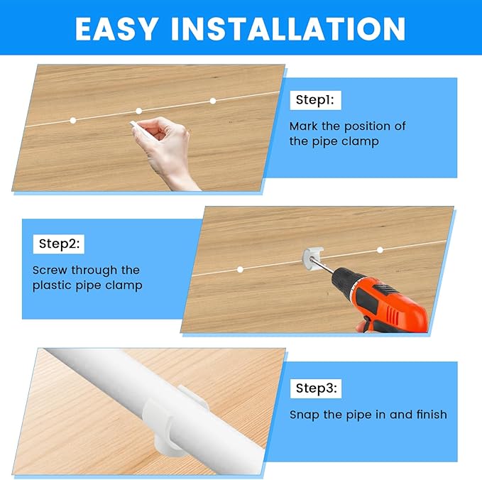 SDTC Tech 30 Pack 1/2 Inch PEX Pipe Clamp Clip, 16 mm U Hook PEX Tubing Clamps Hangers PVC Water Pipe Support Holder Bracket Socket, White Plastic Clips Hangers (Fasteners Included)