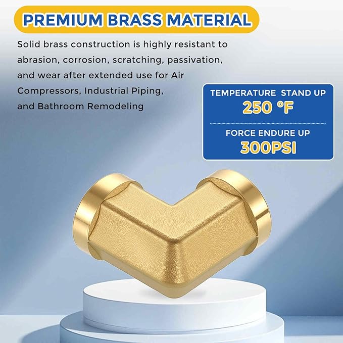 5 Pack Brass Pipe Fittings, 90 Degree 1/8" FeMale NPT to 1/8" FeMale NPT Barstock Street Elbow with Sealing Tape, Forged Pipe Fitting Connector for Air, Oil, LP