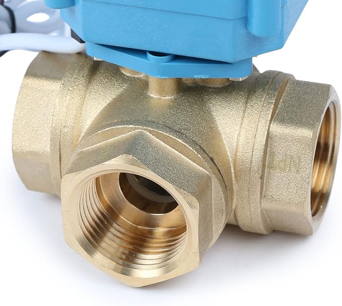 U.S. Solid 1" 3 Way Brass Motorized Ball Valve L Type AC/DC9-24V, Water Shutoff Valve with Manual Function, Standard Port, NOT for Drinking Water