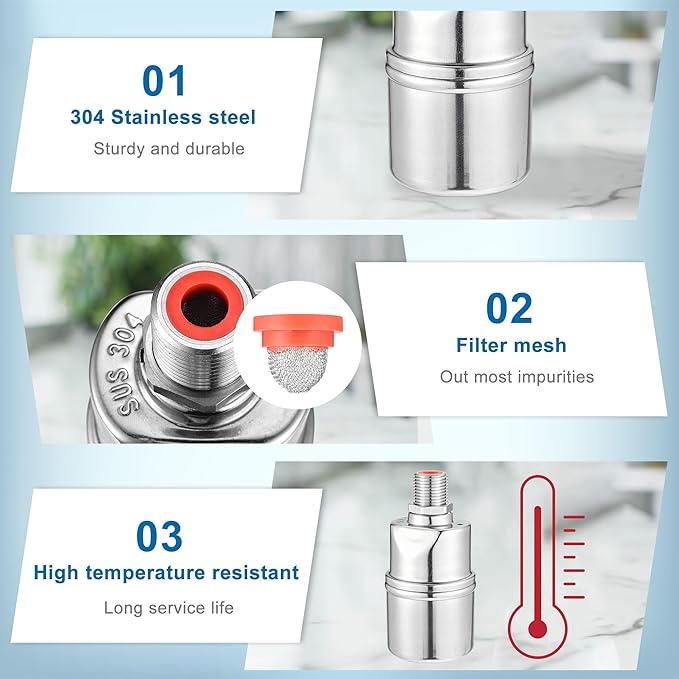 Mornajina 1/2" 3/4" 1" Automatic Float Valve, 304 Stainless Steel Fully Automatic Water Level Control Float Valve, Auto Shut Off Ball Mini Float Valve for Pool, Fish Tank, Livestock Troughs, Pond