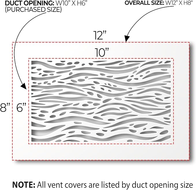 SABA Home Decor White Air Vent Cover - Acrylic Plexiglass 6 x 10 Duct Opening (8 x 12 Overall) Return Grille Decorative Covers for Walls & Ceilings NOT for Floor USE, Waves