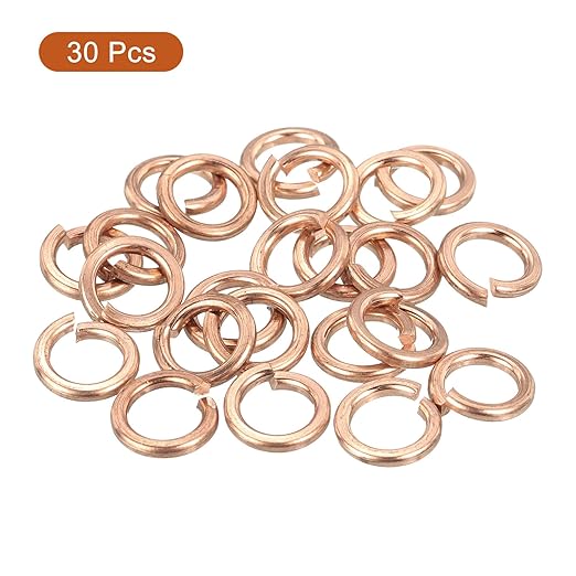 uxcell 30 Pcs Spring Lock Washer, M6 Split Lock Washer Assortment Copper Lock Washers for Screws Bolts Nuts