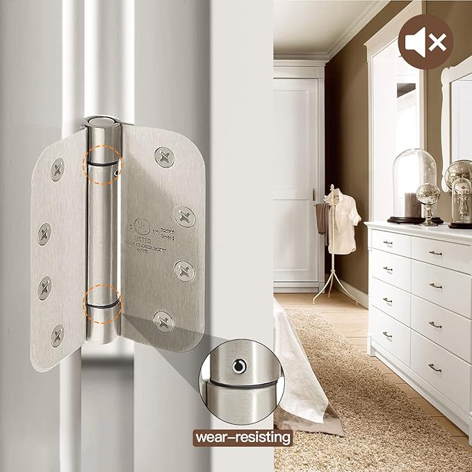 4 Inch Self Closing Satin Chrome Door Hinge 5/8" Radius Corner 3pack,Adjustable Tension for Garage, Front Door, Back Door, for Left and Right Hand Door, UL Listed