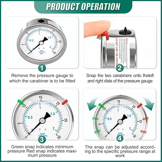 0-30PSI Stainless Steel Liquid Filled Pressure Gauge, 4" Dial Size, 1/4" NPT Lower Mount, for Tube, Water Pump, Gas, Liquid, Pressure Test (with Range Mark Pointer)