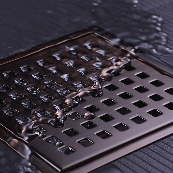 Square Shower Floor Drain with Removable Cover Grid Grate 6 inch Long, SUS 304 Stainless Steel Brushed Bronze Finished