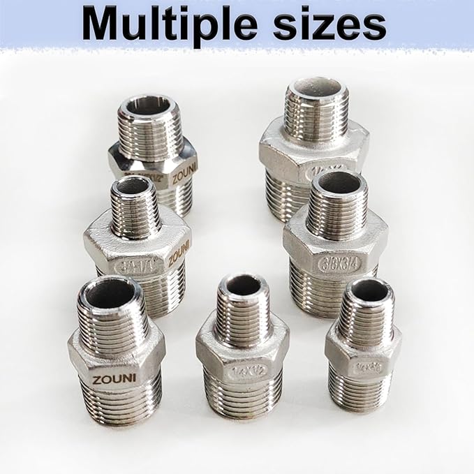ZOUNI Reducing Hex Nipple, 304 Stainless Steel 1" NPT Male x 1/2" NPT Male Pipe Fitting Reducer Nipple Adapter 2000psi Reducer Straight Connector (2pcs, 1"-1/2")