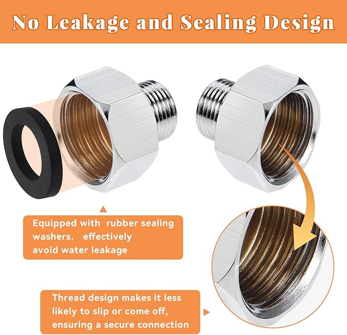 Water Line Adapter, 2 Pcs 1/2" Female to 3/8" Male Brass Reducer Adapters, Compression Pipe Fittings with Rubber Washers for Kitchen Bathroom Water Heater Supply Hose