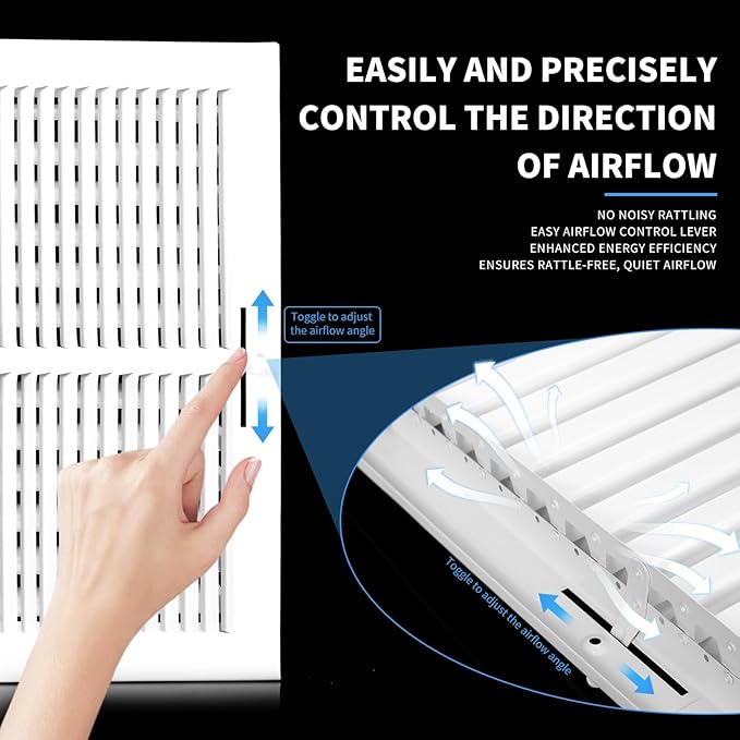 14x14 Vent Register [Duct Opening], Vent Covers for Home Ceiling, Two-Way Ventilation Register, Adjustable Solid Steel Wall Register Vent Cover (14"W x 14"H [Duct Opening])