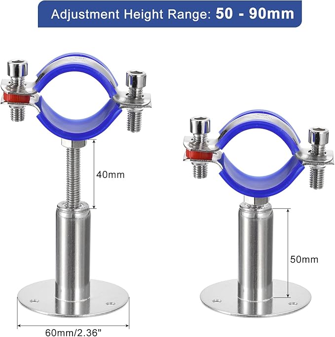 uxcell 2Pcs Stainless Steel Pipe Supports Wall Mount Ceiling Mount Pipe Bracket Adjustable Clamp Pipe Strap Fit for Dia 38-40mm Pipe Tube