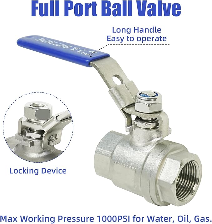 YADIAN 4 Pack Ball Valves 304 Stainless Steel 3/4" NPT Female Full Port Ball Valve Heavy Duty Shut Off Valve 3/4 inch for Water, Oil, and Gas with Locking Device, NPT Female, 1000 WOG