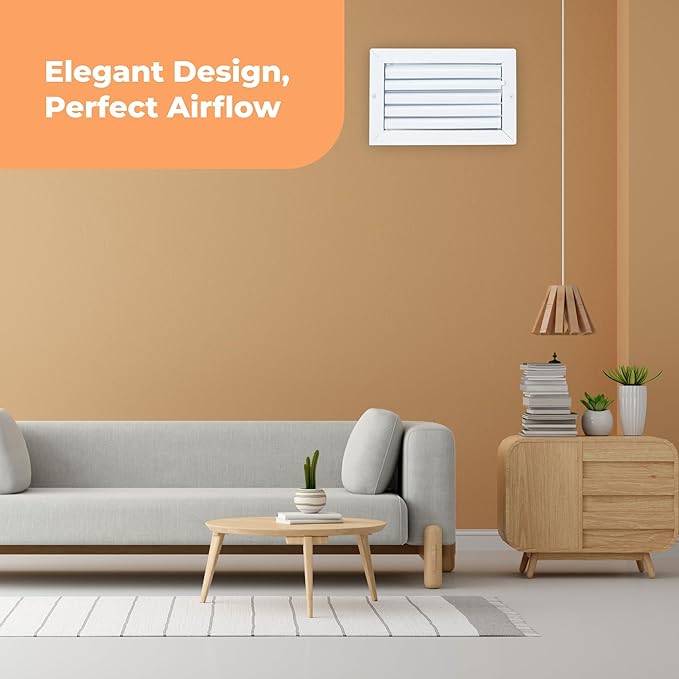 Aluminum 10 x 6 in (Duct Opening) 1-Way Air Duct Register Vent Cover for Ceiling and Wall - Modern HVAC Louver Vent Cover Adjustable – Durable Rustproof Wall Grille – Overall Size 11-5/8 x 7-5/8 Inch