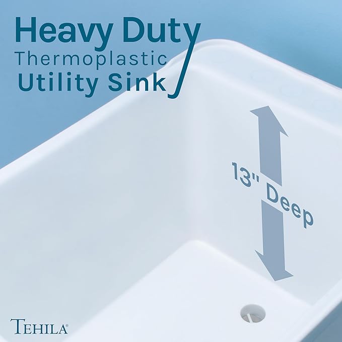 Space Saver Utility Sink by JS Jackson Supplies, Pull-Out Faucet, Soap Dispenser, White Tub with Stainless Steel Faucet