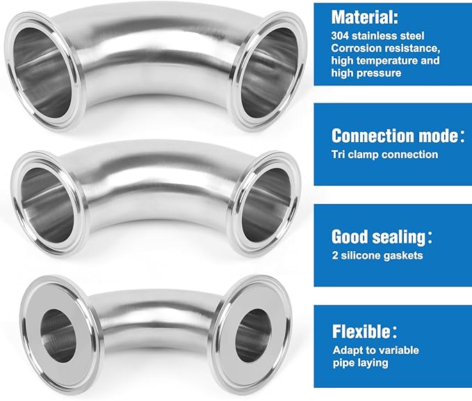 Elbow 2" Tri Clamp Elbow 90 Degree Pipe Fitting 50.5mm Pipe OD Sanitary Fitting Stainless Steel 304