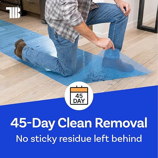 TapeManBlue Floor Protection Film, 48" x 200', Made in USA, Blue Self Adhesive Floor Protector Tape for Moving, Painting and Construction, Temporary Covering to Shield Hardwood, Tile, Hard Surfaces