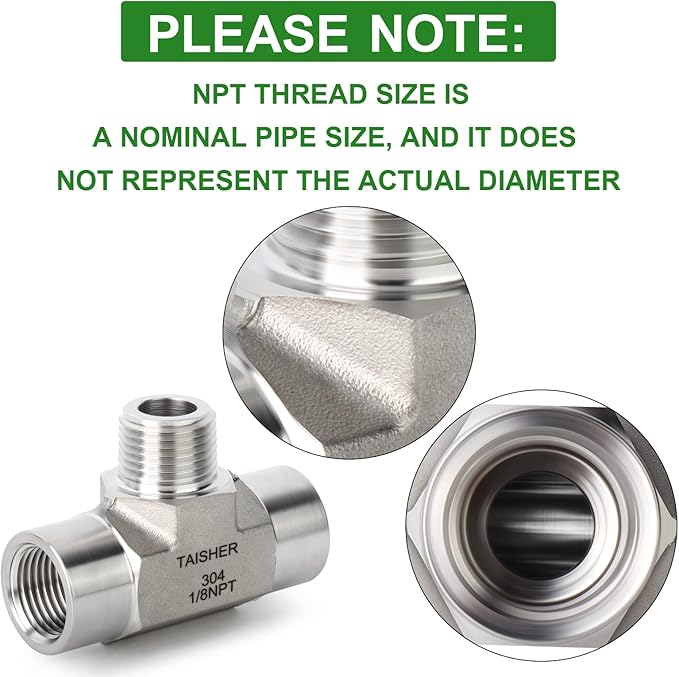 TAISHER 1PCS Forging of 304 Stainless Steel Tee Pipe Fittings, 1/8" NPT Female x 1/8" NPT Male x 1/8" NPT Female Pipe Fittings, Male Branch Tee