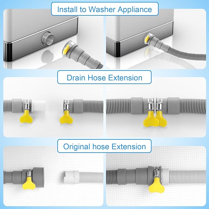 Washing Machine Drain Hose, 12 Feet Universal Dishwasher Drain Hose Extension Kit Corrugated Washer Hoses, 7 PCS Set with 4 Clamps & 1 U-Bend Hose Holder