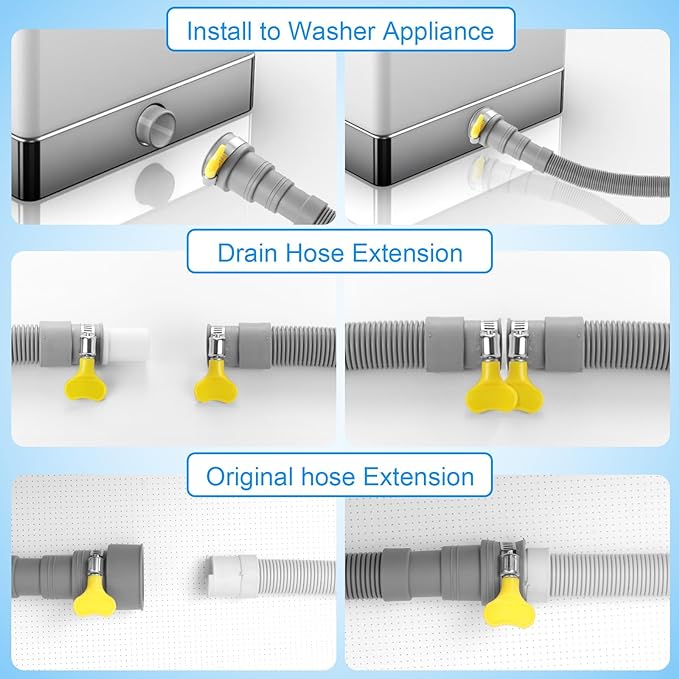 Washer Drain Hose, 8Feet Flexible Washing Machine Drain Hose Universal Dishwasher Hose Extension Kits Corrugated Washer Hoses W/ 1 Hose 4 Clamps 1 U-Bend Holder