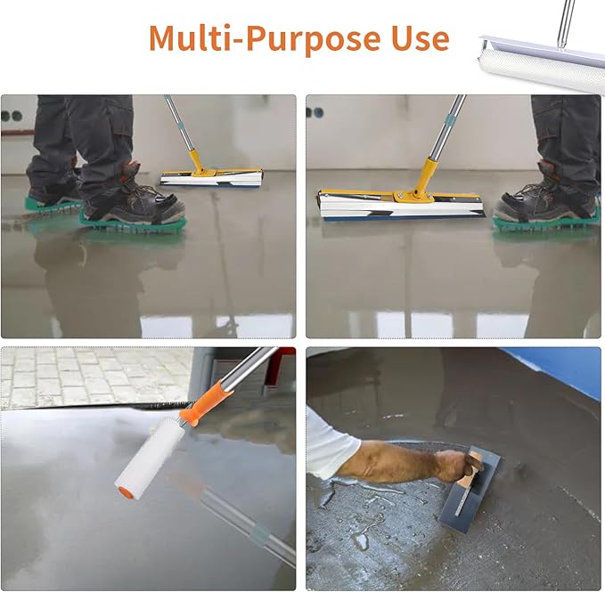 Epoxy Self Leveling Floor Tool Set, Stainless Steel Trowel with Extension Pole, Floor Roller, Self-Leveling Rake, Nail Shoes, Complete 8 Pcs Tool Set for Concrete Cement Floor Construction