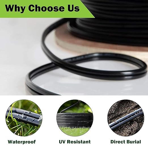 16/2 Low Voltage Landscape Wire, 16 Gauge 2 Conductor 500 Feet, Low Voltage Wire, Outdoor Direct Burial Electrical Wire