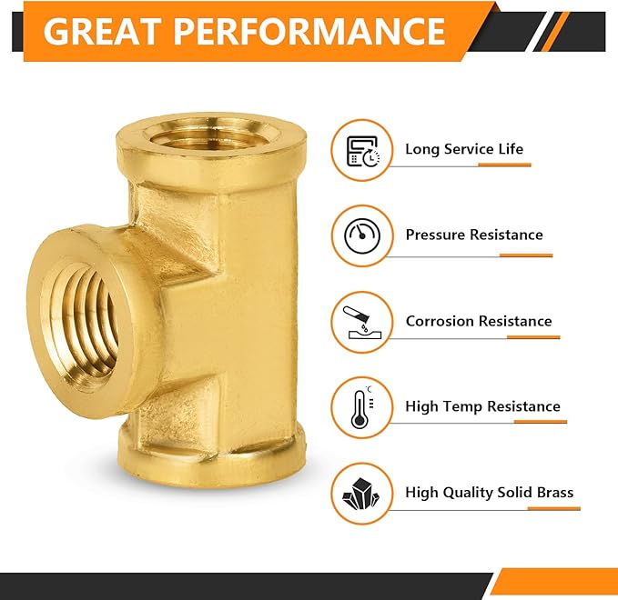 2-PCs HeSun Brass Pipe Fitting, 1/4" x 1/4" x 1/4" NPT Female Thread Tee