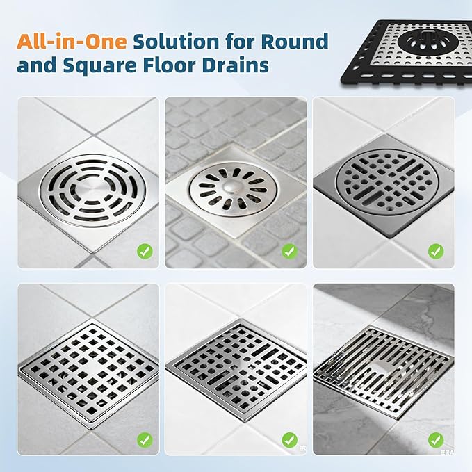 Hibbent 2 Pack Upgraded Shower Drain Hair Catcher, Shower Drain Cover for Bathroom Floor 4" Drain, Anti-Clogging Bathtub Drain Strainer, Stainless Steel Kitchen Sink Drain Strainer with Handle, Black