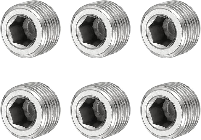 Pipe Plug Stainless Steel Internal Hex Thread Socket Pipe Plug Fitting - Fitting for (Sealing Port - Air Tanks - Water Outlets) 3/8 Inch NPT Male & 6 Pack