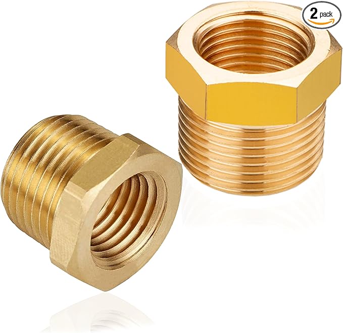 ZOUNI 2pcs Brass Reducer Hex Bushing, 3/4" NPT Male to 1/2" NPT Female Heavy Duty Brass Threaded Pipe Fitting Reducer Adapter (3/4"MNPT - 1/2"FNPT)