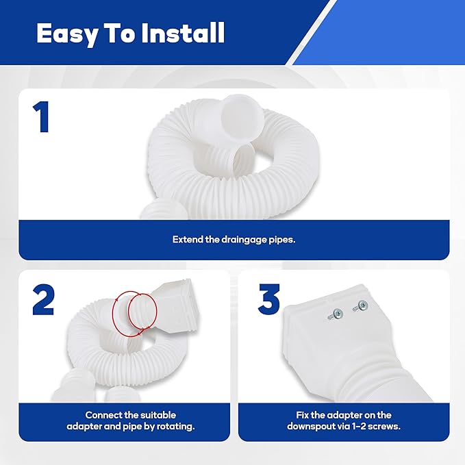 3 Pack white Rain Gutter Downspout Extensions Flexible,Drain Downspout Extender Connector 20"-68.8"，Thickened Down spout Drain Extension for Rainwater Drainage